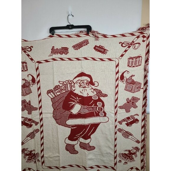 𝅺COTTON Classic By Chatham Jacquard Throw Blanket Red Santa Claus Print 50"X60" - Picture 2 of 7